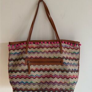 Libby Edelman Colorful Chevron Tote and matching wristlet w/ Pink and Brown
